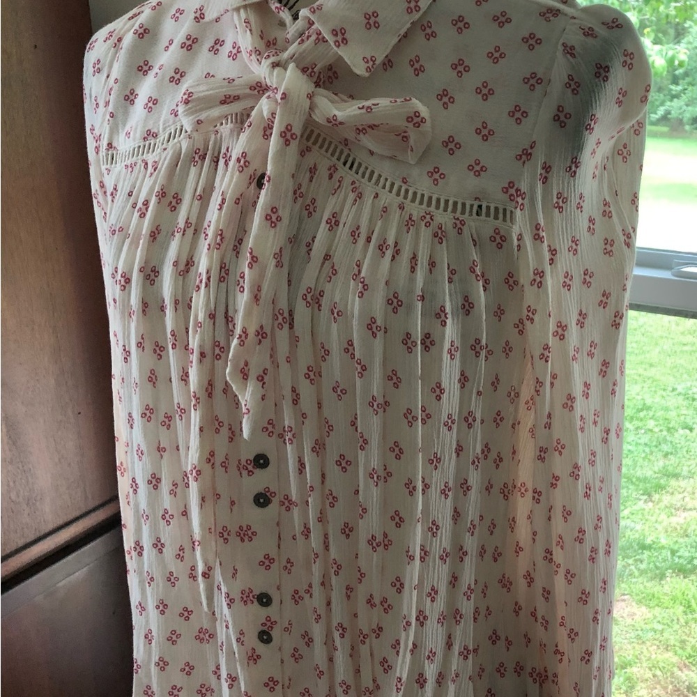 Free People Cream Top with Pink Accents
